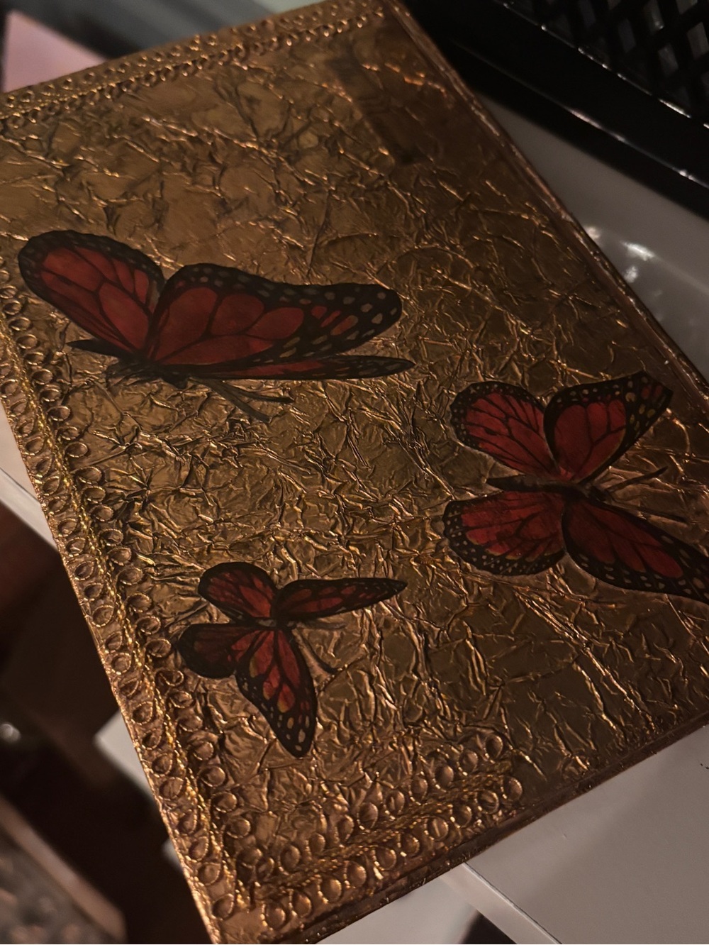 Cracked Gold Butterfly Decorative Monarch Butterfly Trinket Box - Secret Storage